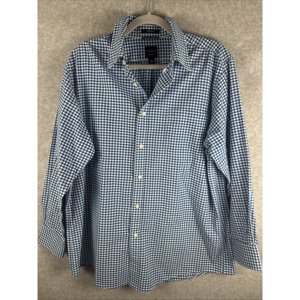 Dockers Battery Street Classic Fit Blue Gingham Shirt Men's M 16-16.5 32/33 EUC